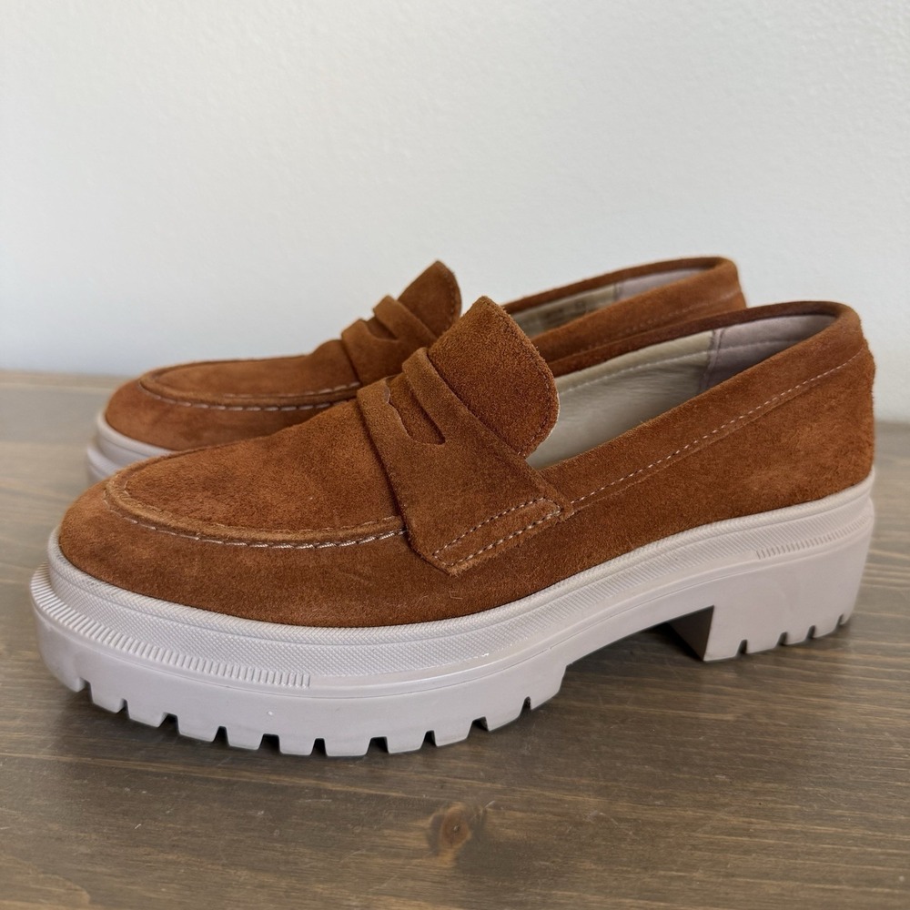 Portland Leather Co Patina Womens 7 Tan Leather Zoe Chunky Sole Loafers - Picture 2 of 8
